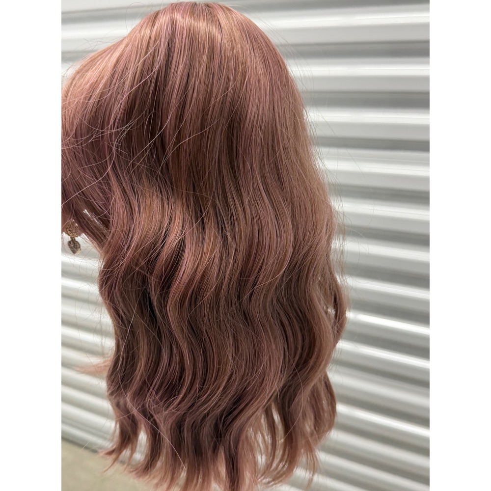 Earfodo Boteng Dusty Rose Pink Wavy Bob Wig Shoulder Length Synthetic Hair 14in